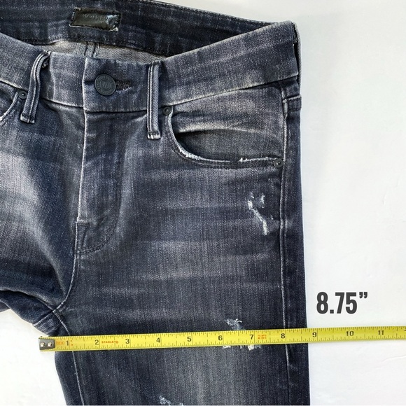 MOTHER STRETCH FADED BLACK DISTRESSED CRASH BURN LOOKER ANKLE FRAY SKINNY JEANS - Picture 13 of 13